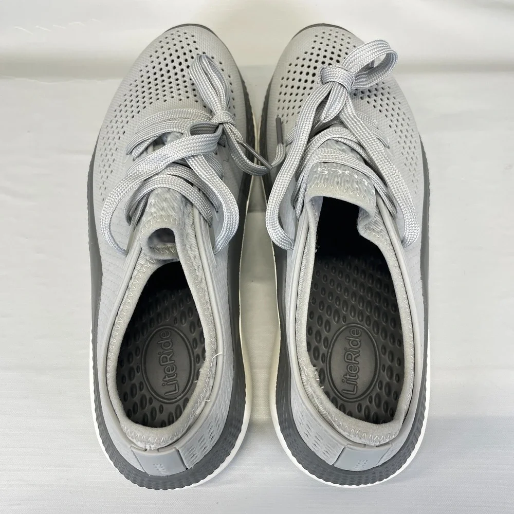Crocs LiteRide 360 Pacer Shoes Mens Size 7 Gray Perforated Lace Up Sneakers